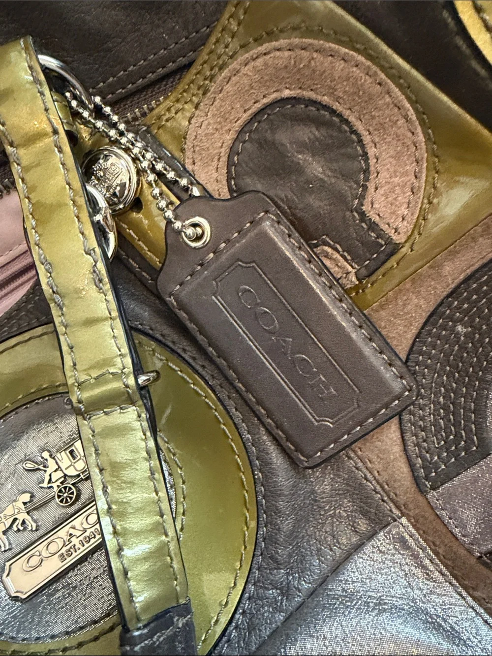 Coach Y2K vintage metallic/suede MultiPatchwork signature C ALL Leather Tote